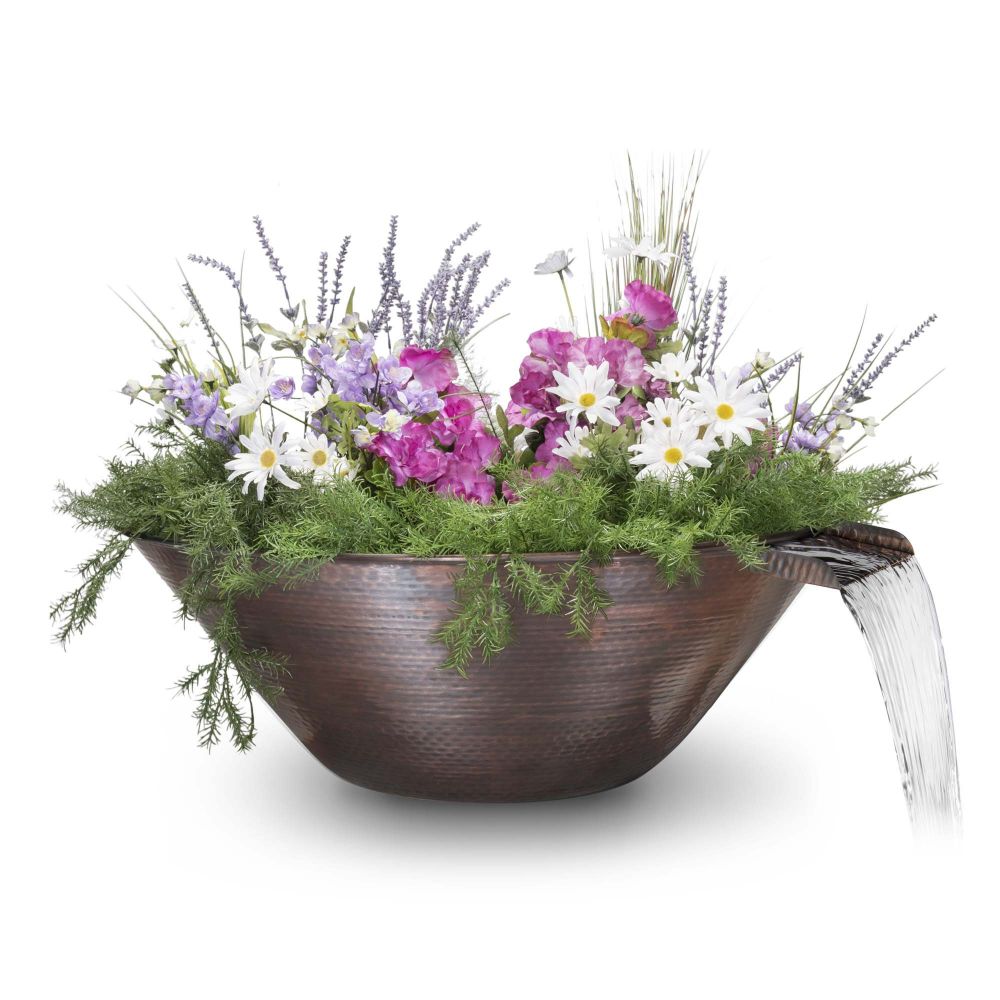 The Outdoors Plus OPT-31RCPW 31" Remi Hammered Copper Planter with Water Bowl